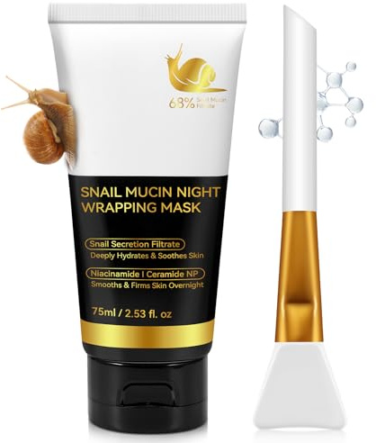 chenyayun 9000PPM Snail Mucin Collagen Overnight Wrapping Peel Off Mask for Intensive Hydrating, Skin Barrier Repairing, Reducing Sagging/Wrinkles/Fine Lines, 2.53 Oz/75 ML