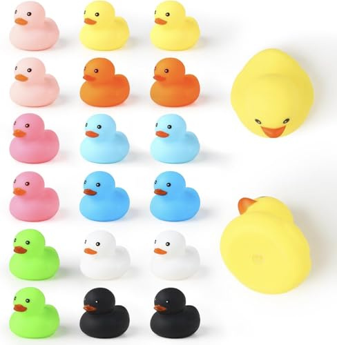 DERAYEE Mini Canard en Caoutchouc，18Pcs Mignon Petit Canard Flottant - 9 Couleurs - Jouet de Bain pour Douche/Anniversaire/Fournitures de Fête