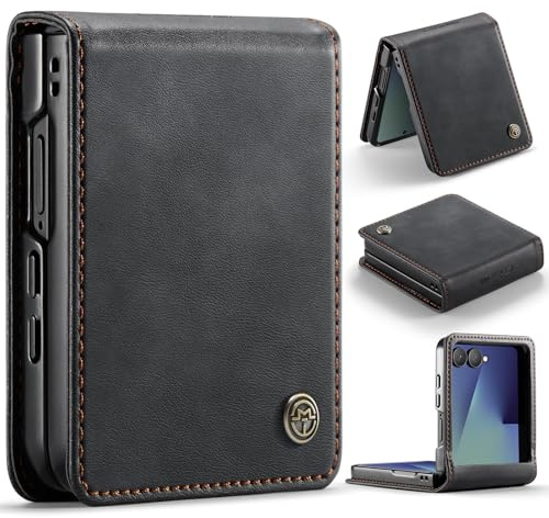 Phernykas Handyhülle für Samsung Galaxy Z Flip 7 Hülle [Not für Flip 7FE], Premium Leder Tasche Stoßfeste Schutzhülle Flip Case Galaxy Z Flip 7 Cover, Schwar