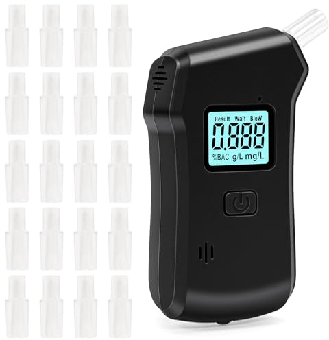Bafiwu Alkoholtester Polizeigenau Alkoholmessgerät mit 20 Mundstücken Promillemessgerät Professioneller Atemalkoholtester mit Digitaler LCD-Anzeige und Halbleiter Sensorik