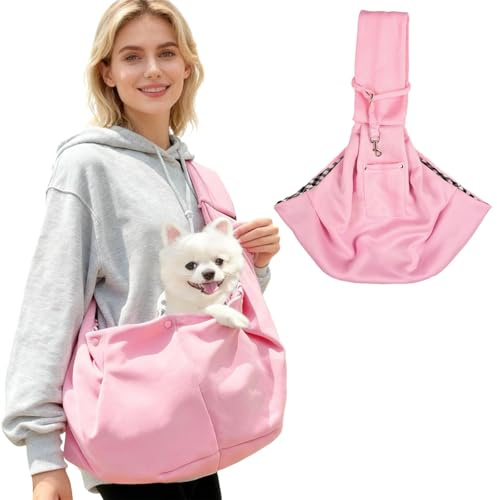 LNSYSNS Bolso para Perros Pequeños, Bandolera Mochilas para Perros, Rosa Bolso Perro Pequeño, Reversible Bolso-Hombro Perro, con Bolsillo y Gancho, para Mascotas de hasta 6 kg