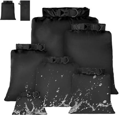 vsshe Waterproof Dry Bags 6PCS, Lightweight DryBags, Compression Sack Canoe Bag with1.5L, 2.5L, 3L 3.5L, 5L, 8L Sacks Bag for Kayaking Rafting Boating Hiking Camping Travel Backpacking Black