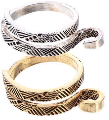 Healeved Anillos de Ganchillo Ajustables para Dedos Herramienta de Tejido DIY de Metal Color Plateado y Dorado 2 Piezas Guía para Hilo para Mantener Tensión Uniforme y Control Labores