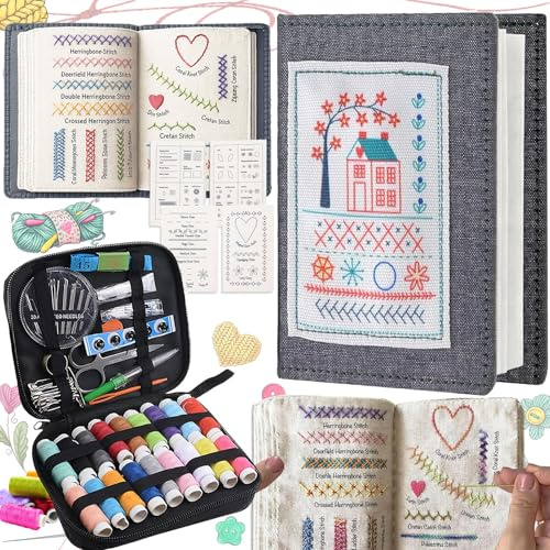 Liekadijiae Broderi för att brodera själv med komplett nål och trådset, med steg-instruktioner för 143 stygn, broderiset för nybörjare, för nybörjare, vuxna, hobby, hantverk, familj, stickning