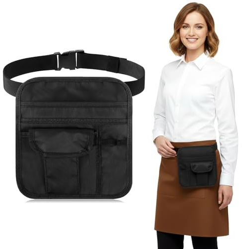 Server Waist Pouch Apron Waitress Apron with Pockets Servers Side Aprons Adjustable Utility Waist Pouch Tool apron Bag for Restaurant Waiter Working Money Bag Hotel Bar Bistro Cafe Gardening Nursing