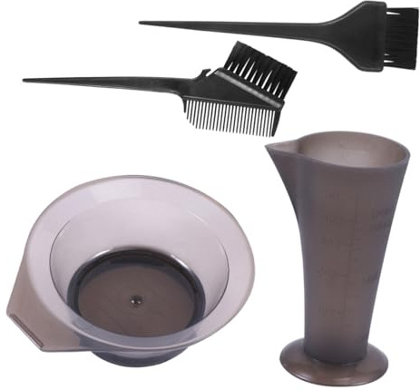 DECHOUS Kit de Tinte Cabello 4 Piezas Cuenco y Taza Medidora de Plástico Duradero, Pincel para Teñir, Accesorios para Salón y Uso Doméstico, Colores Surtidos, Prácticos y Compactos
