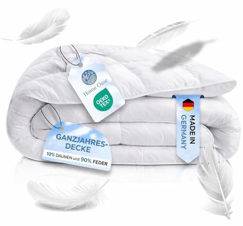 Home Oase Premium Daunendecke 135x200 cm Ganzjahresdecke – 10% Daunen & 90% Federn, Flüsterleise, Wolkenweich & Anschmiegsam – Made in Germany, Oeko-Tex Zertifiziert, bis 40 °C waschbar