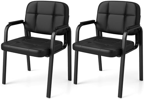 GIANTEX Lot de 2 Chaises Visiteur avec Accoudoir Ergonomique, Fauteuil Lecture en Similicuir avec Assise&Dossier Rembourrés, Sièges d'Attente pour Bureau Réception Salle d'Attente, Charge 150kg