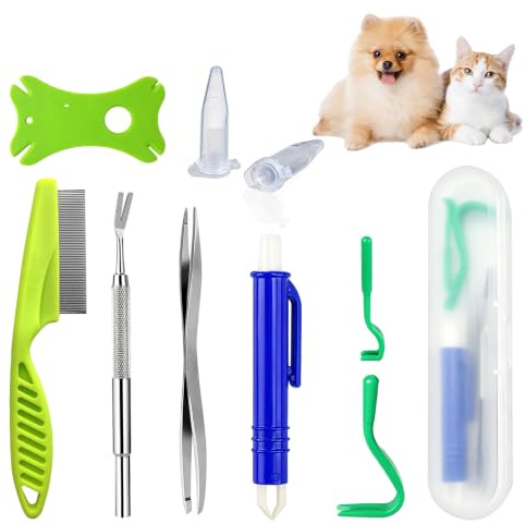 NARHOR Set di pinze per zecche 7 in 1, per cani, set completo per rimuovere le zecche, semplice e sicuro, per bambini e animali domestici