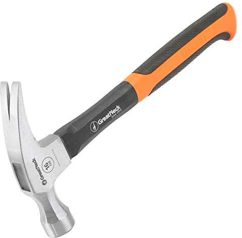 GreatNeck HG16S 16 Oz. Fiberglass Straight Claw Hammer, Carpenter & Contractor Tool for Framing, Building, & Ripping Nails, Durable Drop Forged Steel Hammer