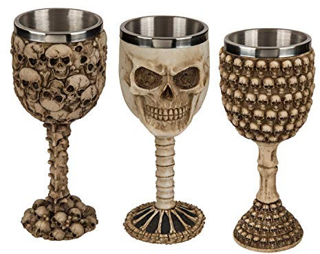 Gobelet/calice en forme de crâne en polyrésine avec contenant en acier inoxydable