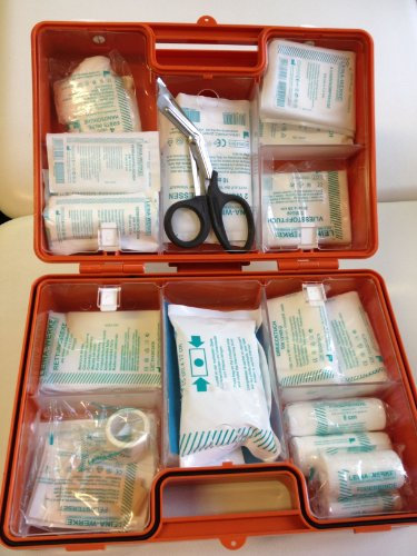 Erste Hilfe Koffer zur Wandmontage inkl. Befestigungsmaterial und Beatmungshilfe (DIN 13157, SAN 31x21x13 cm)