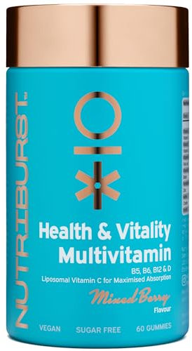 Nutriburst Multivitamins Health & Vitality Gummy Liposomal C B5 B6 B12, D - Plant Based, Sugar Free Supplement - 60 Gummies 1 Month Supply - Healthy Nutrition Suitable for Vegetarians and Vegans