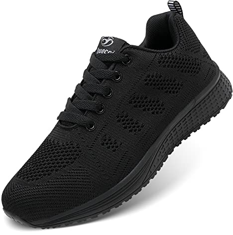 Kvinnor Sport Löparskor Andningsaktiv Luftkudde Sneakers Mode Sport Gym Jogging Tennis Fitness Gymnastikskor, A08 Svart 2, 39 EU