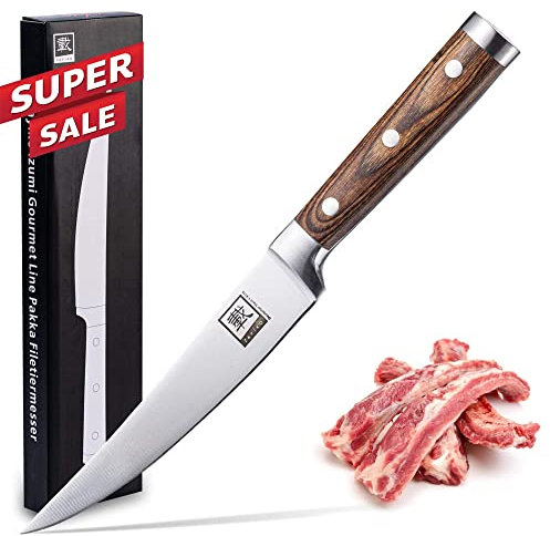 zayiko Filetiermesser 16 cm Klinge I Scharfes Küchenmesser und Profi Kochmesser mit Pakkaholzgriff aus deutschem Stahl mit Geschenkbox Serie IZUMI