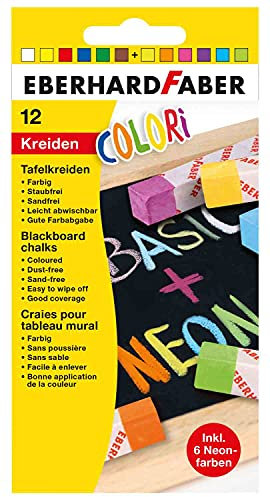 Eberhard Faber 526012 - Tafelkreide Colori, 12 Kreiden in Basic und Neon-Farben