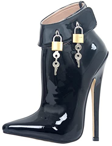 BeAUZQ 7 Pollici Tacco Alto spogliarellista Scarpe da Ballo Club Stivaletti con Serratura Sexy Punta a Punta Fetish lucchetti Tacco Alto Cosplay Pompe Scarpe Taglia 36-46,Nero,45