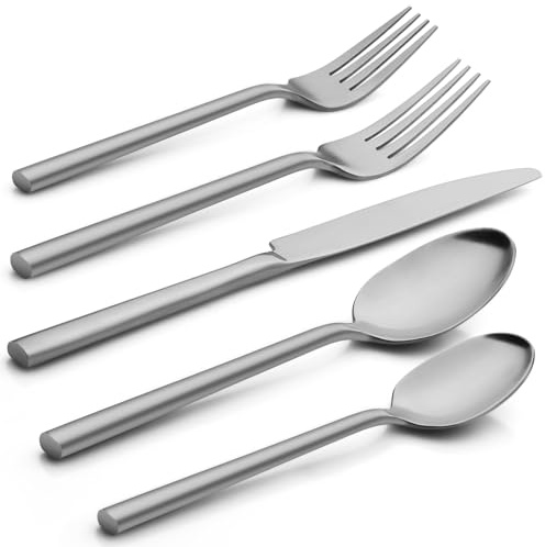 Alata Potter 20-Piece Forged Silverware Set, Service for 4 – Premium Stainless Steel Flatware Set, Modern Design with Satin Finish, Ideal for Home, Kitchen, Party, Camping