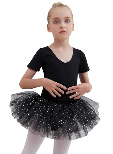 Tancefair Ropa de Ballet para niñas Vestido de Ballet Maillot de ballet de algodón Manga corta Maillot de baile para niños con falda de tutú