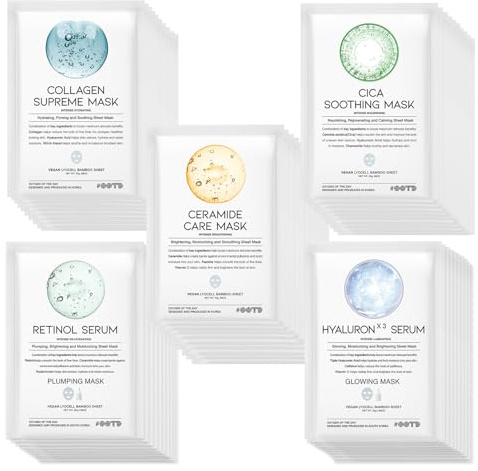 #OOTD 50Combo Vegan Sheet Mask with Collagen,Cica,Ceramide,VitaminC,Retinol