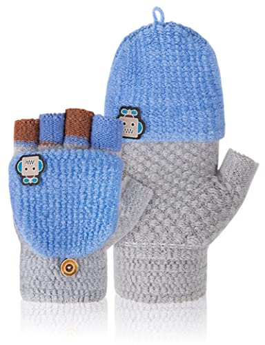 Becellen Guantes Invierno Niño, Guantes sin Dedos de Punto Táctil Termicos Guantes Mitones para Niños y Niñas de 5 a 11 Años