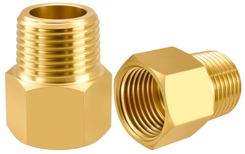 SDTC Tech 2-Pack Brass Pipe Fitting 3/8 NPT Male Thread to 3/8 NPT Female Thread Reducer Adapter, Brass Pipe Extension Connectors
