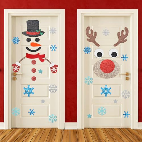 UPINS 6 Sheets Glitter Christmas Snowman Door Stickers