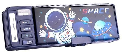 Alokik Enterprise Plastic Multifunctional Space Lock Compass Box for Kids - Pencil Box With Magnetic & Password Lock, Space Theme Return Gift - Multicolor