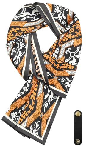 WANYING Bufanda para hombre de Seda Sintética con Anillo de Piel Multifunción Bufanda, Ascot Bufanda de Corbata Varias Opciones de Uso 16 x 149 cm - Marrón & Negro (Reversible)