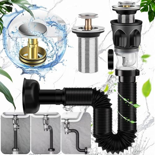 Weploda Sifón Lavabo Flexible Kits, Manguera De Drenaje Flexible, Desagüe Antiolor para Fregadero, Sifon Cocina, Apto Para Baño y Cocina, Extensible De 295-985 mm