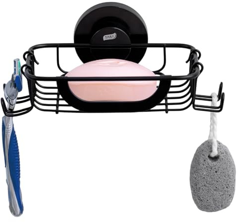 TAILI Shower Soap Holder, Soap Dish for Shower Wall with Hook, Bar Soap Holder, Suction Cup with Razor Holder, Stainless Steel for Bathroom Accessories, Black