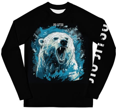 Youth Boys No Gi Jiu Jitsu Rash Guard - Polar Bear - Animal Instinct - BJJ, Wrestling White