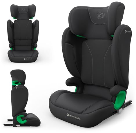 Kinderkraft JUNIOR FIX 2 PRO silla de coche 100-150 cm (3,5-12 años), ISOFIX + cinturón, reposacabezas ajustable, guiados de cinturón, H-GUARD, SPS, AIR FLOW transpirable, Negro