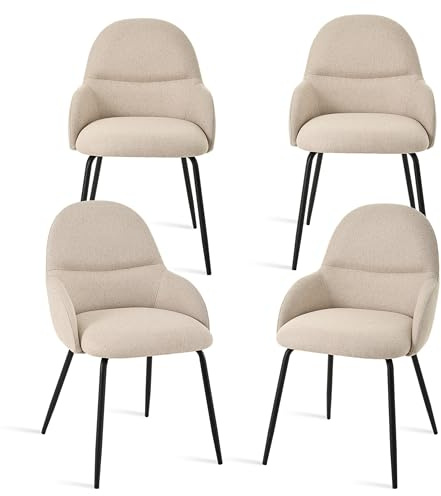 Goeurvant - Set di 4 sedie per sala da pranzo con braccioli – Sedie ergonomiche imbottite, moderne sedie da cucina con rivestimento in lino e gambe in metallo, sedie imbottite per soggiorno, sala da