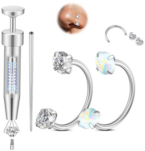 AMASIS 20G Horseshoe Nose Rings Studs,Surgical Steel Nose Ring White Cubic Zirconia Nose Piercing,Internally Threaded Nose Rings For Women,White Zirconia and Opal