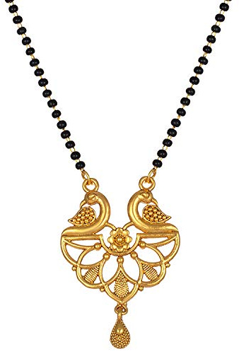 Aheli Classy Pendant Indian Mangalsutra with Long Black Beaded Chain Ethnic Traditional Fashion Jewelry Gift for Women