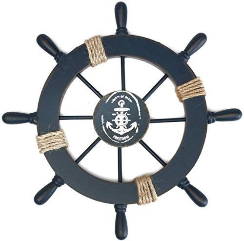 Roue de bateau de pirate en bois avec ancre - Décoration murale