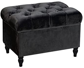 HomeHarmony®Velvet Ottoman Chair Storage Stool Seat Footrest Footstool With Rustic Look Feet (Black)
