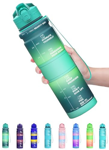 Coolfel Borraccia 1 litro/500ml, Bottiglia d'acqua Motivazionale con Segni di Tempo, Borraccia Palestra A Prova di Perdita senza BPA Plastica per Bambini, Scuola, Ciclismo Sportiva, Sport