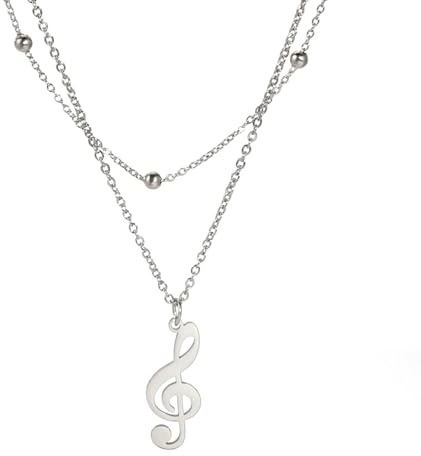 EUEAVAN Collier avec pendentif en forme de note de musique en acier inoxydable pour femme ou petite amie, Acier inoxydable, Pas de gemme (Argent 2)