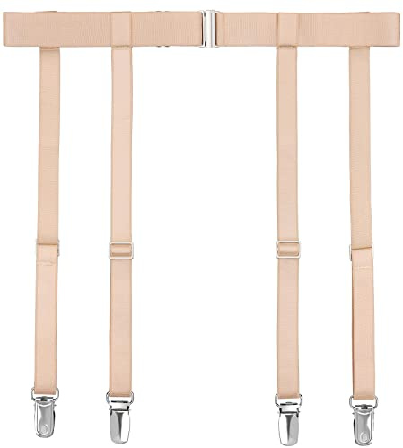 GARGALA Strumpfbandgürtel für Damen, schlicht, sexy Socken, Hosenträger für Oberschenkelhohe Strümpfe mit 4/6 Metallclips, Nude 4 Riemen mit Hosenträger-Clips, Einheitsgröße