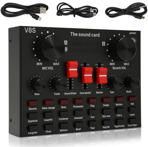 Scheda Audio Live, 16 Effetti Sonori V8S Voice Changer Scheda Audio Connessione Wireless, 8 modalità Divertenti, Scheda Mixer Audio per Karaoke, Design Leggero