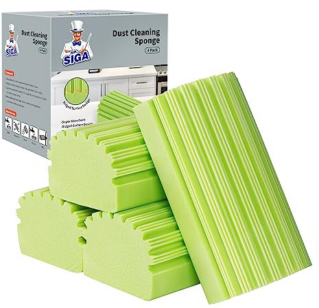MR.SIGA Staubschwämme wiederverwendbar, Feucht Schwamm Staubwedel für Haushaltsreinigung, saugfähig Staubreinigungsschwamm, 4 Stücke, Grün