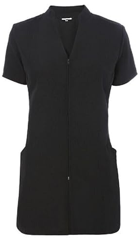 BOX CODE Women's Spa Salon Tunic Uniform Hair Dresser Nail Therapist Beauty Industry Workwear Short Sleeve ZP Black