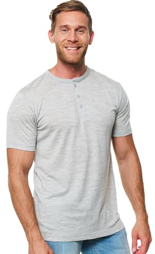 Merino.tech Camiseta Termica Hombre Lana Merino - Camiseta Interior Hombre de Senderismo con Capa Base Ligera de Merina (Large, Heather Grey Henly)