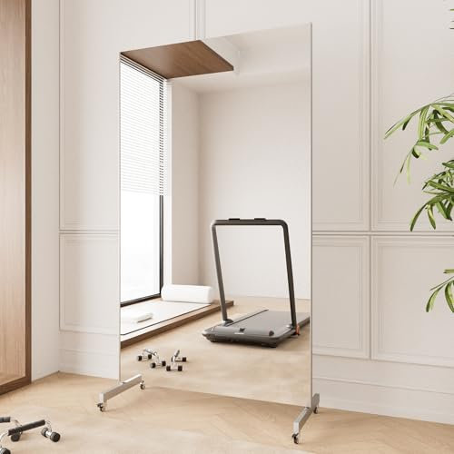 brisafe Ganzkörperspiegel 170x100cm, Spiegel Fitnessraum groß mit Rollen, 360° Drehbar Standspiegel Unzerbrechlich Spiegel Schwenkbar Tanzspiegel für Yoga Schlafzimmer Wohnzimmer Geschäft, Weiß