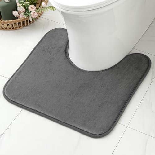 MIULEE Badematte Memoryschaum Badteppich U Förmige Badezimmerteppich Duschvorleger Teppich Badvorleger Duschmatte Deko Fussmatte rutschfeste Matte für Badezimmer Toilett WC 45x45 cm Grau