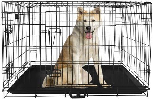 Holywarm Dog Crate Metal Dog Cage, 48 inch Large Dog Crate Foldable Pet Cage with Leak-Proof and Removable Tray, Easy to Clean (120cm L x 75cm W x 79cm H)