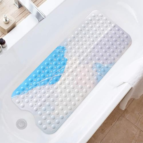 Tapis de Baignoire Antidérapant: 100x40cm Tapis de Bain Antiderapant Confortable & Très Long, Tapis de Douche Antidérapant - sans BPA et Lavable en Machine
