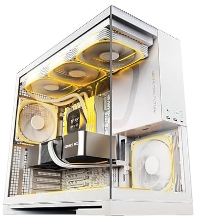 Geometric Future M5 Tempered Glass Mid Tower, E-ATX/ATX Gaming Case, 1.2mm Steel, Type C, Toolless Panels, Support 420/360 Radiator, ARGB PWM 140m Fan x 5 Pre-Installed, White, GEO-M5F-W
